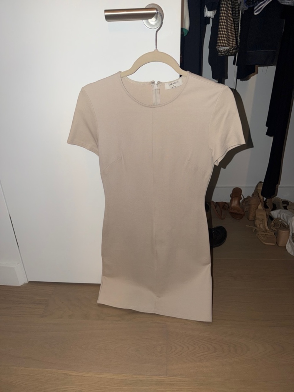 Babaton Short Sleeve Crewneck Top in Beige